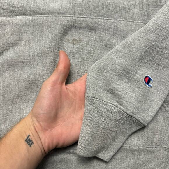 Champion Brand Reverse Weave Gray Essential Hoodie Sweater - Picture 6 of 7